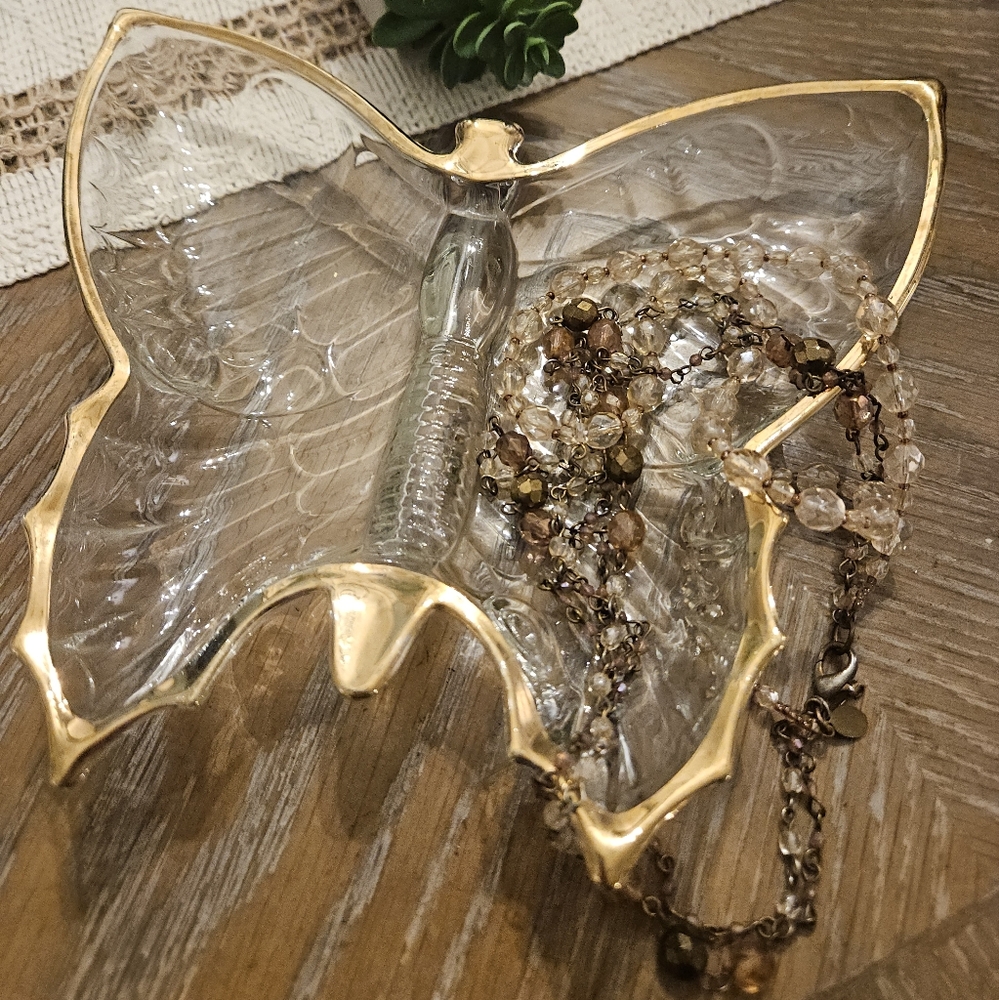 Vintage Jeanette Glass Butterfly Dish Divided Tray Candy Nut Trinket Jewelry